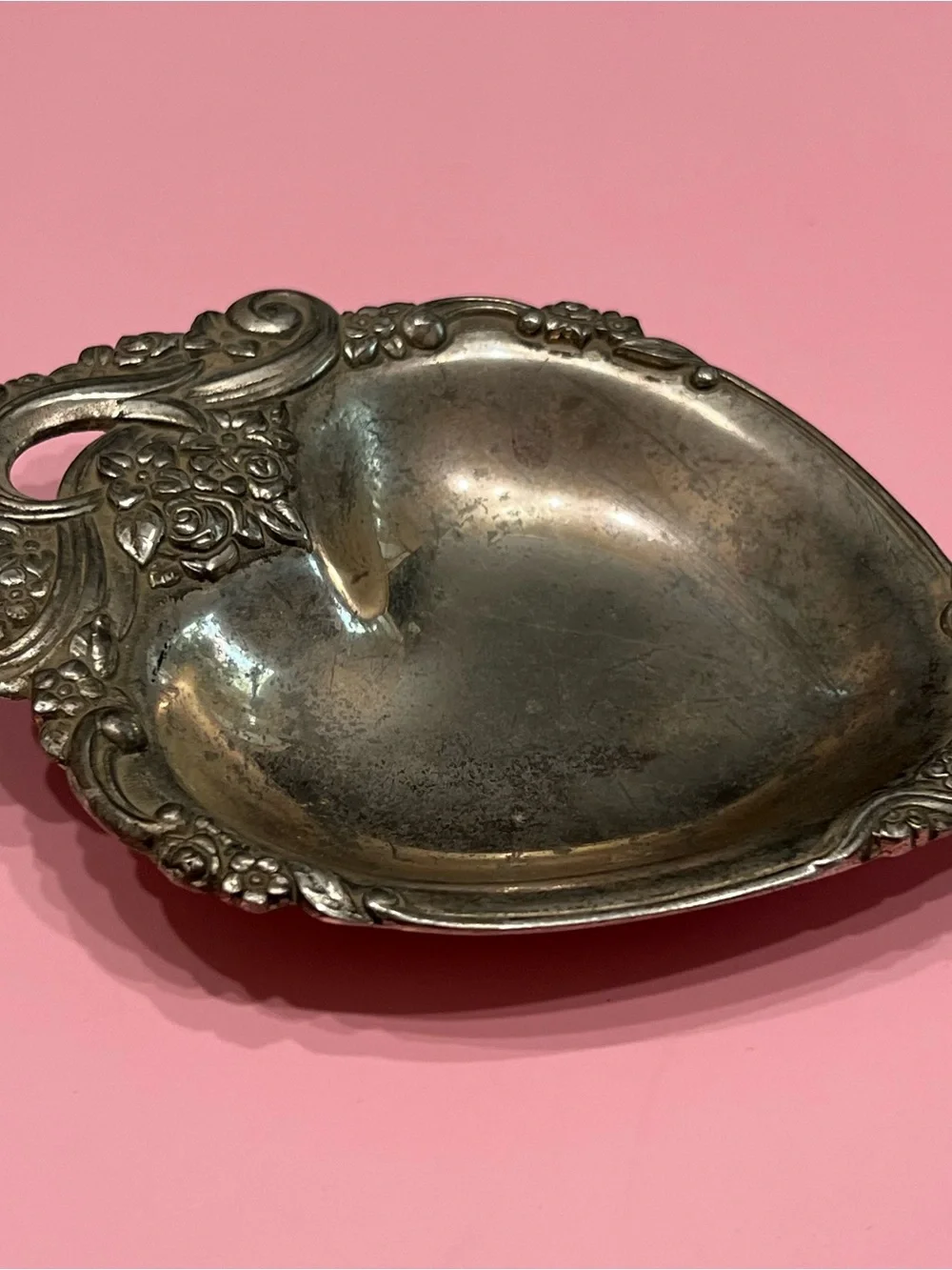 Vintage Silver Plate Heart Shaped Bon Bon Candy Trinket Dish Romantic Coquette